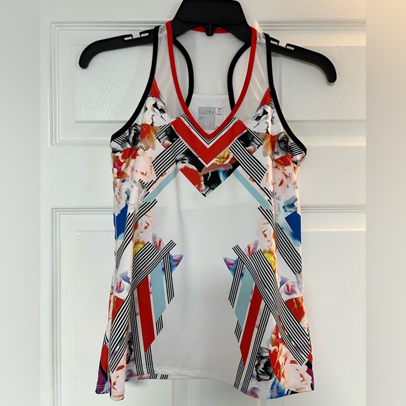 Lucky in Love Tops - Lucky in Love Women's Geometric Floral Tank Top - Red, Blue, Black